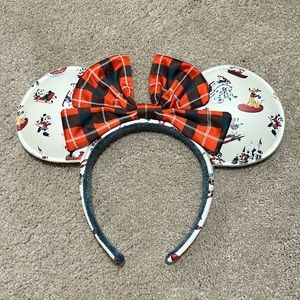 Disney Christmas Ears - Allover Print Ski / Snow Characters with Plaid Bow